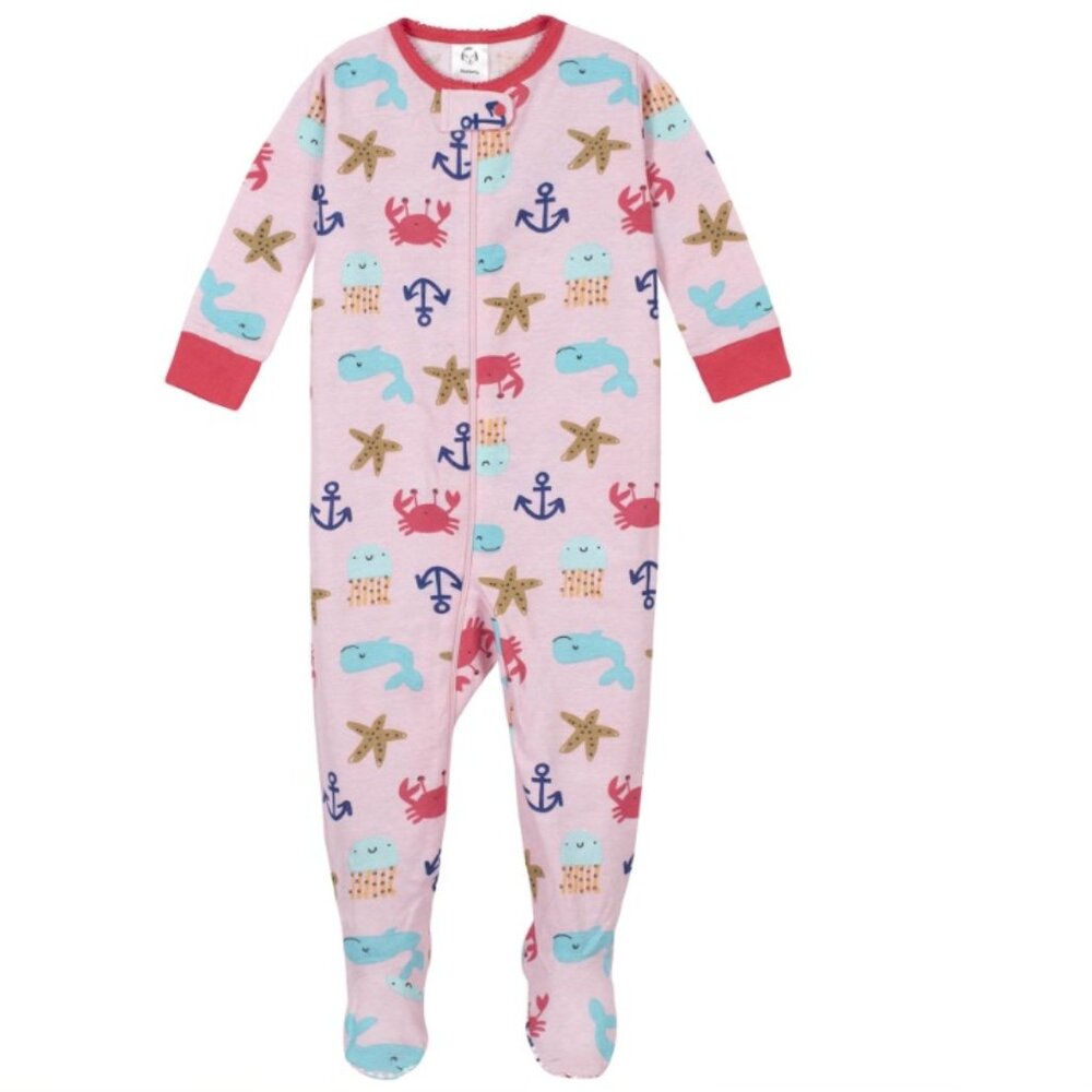 Gerber Girls Beach Theme Snug Fit Cotton Footed Sleeper Pajamas Size 3 Months